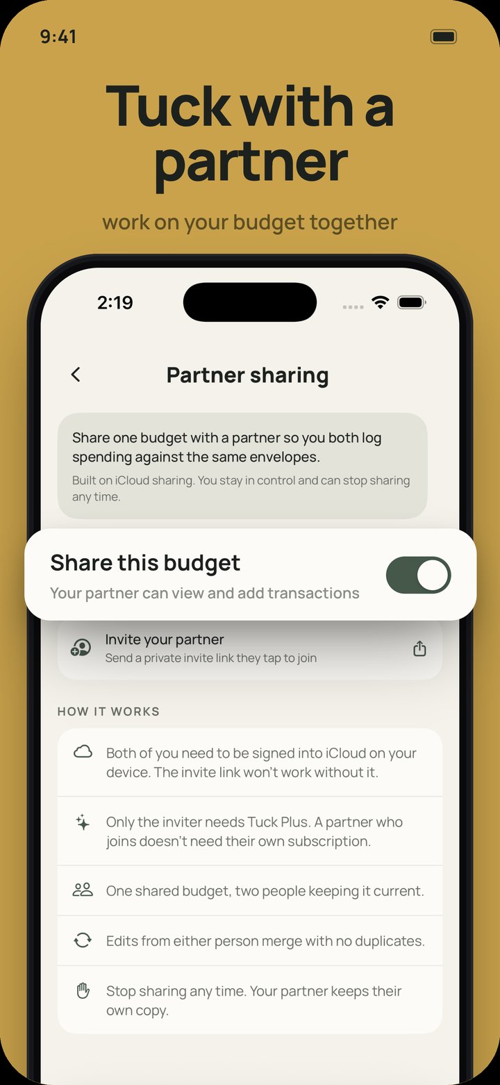 Sharing a budget with a partner — &lsquo;Tuck with a partner&rsquo;