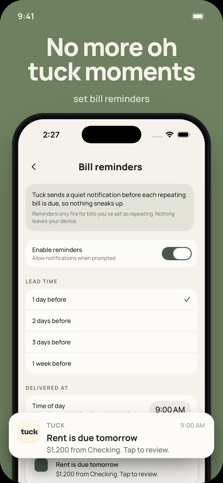 Bill reminders in Tuck — &lsquo;No more oh tuck moments&rsquo;